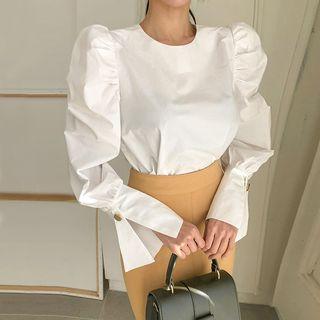 Puff-shoulder Cotton Blouse