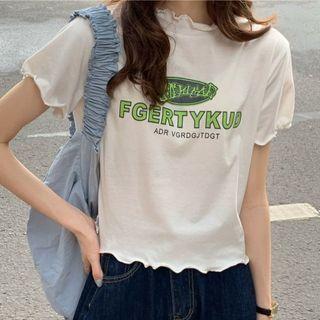 Short-sleeve Frill Trim Lettering T-shirt
