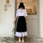 Two-tone A-line Midi Skirt Black - One Size