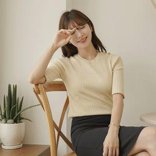Button-trim Slim-fit Ribbed Knit Top