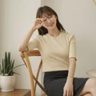 Button-trim Slim-fit Ribbed Knit Top