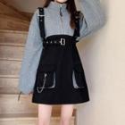 Set: Half-zip Two-tone Sweatshirt Dress + Harness Belt