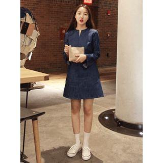 Long-sleeve Open-placket Denim Dress
