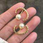 Faux Pearl Open Hoop Earring 1 Pair - White & Gold - One Size