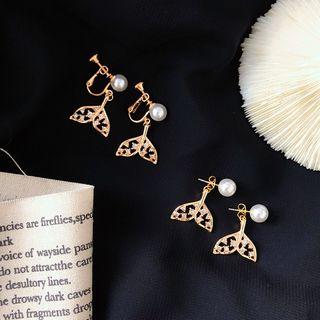 Faux Pearl Alloy Fish Tail Dangle Earring