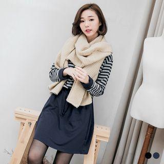Long-sleeve Stripe-panel Drawstring Dress