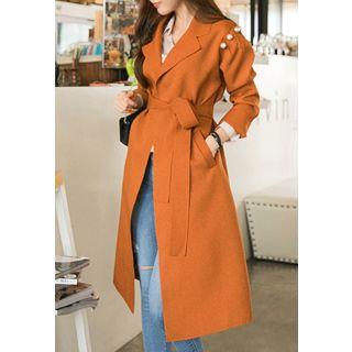 Faux-pearl Shirred Coat With Sash