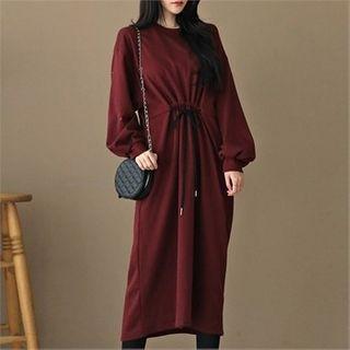 Balloon-sleeve Drawstring-waist Pullover Dress