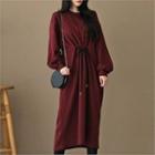 Balloon-sleeve Drawstring-waist Pullover Dress