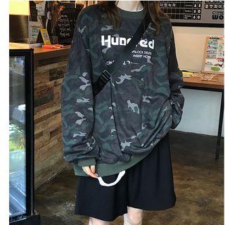 Lettering Camouflage Oversize Pullover