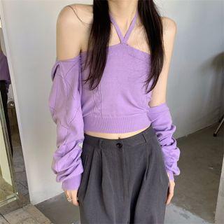 Set: Halter Knit Top + Shrug Cardigan