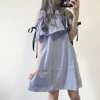 Frilled Open Shoulder A-line Dress