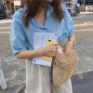 Plain Short-sleeve Shirt Shirt - Blue - One Size