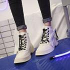 Lettering Lace-up High-top Patent Sneakers