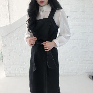 Contrast Stitching Midi Jumper Dress Black - One Size