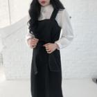 Contrast Stitching Midi Jumper Dress Black - One Size