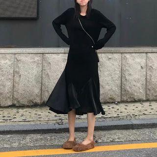 Asymmetric Long-sleeve Midi Dress