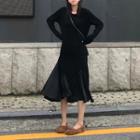 Asymmetric Long-sleeve Midi Dress