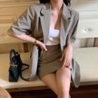 Set: Loose-fit Light Blazer + High-waist Mini Skirt As Shown In Figure - One Size