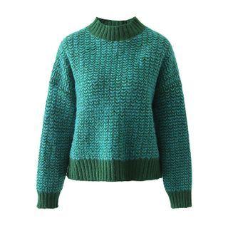 Mock-neck Cropped Sweater Green - One Size