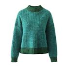 Mock-neck Cropped Sweater Green - One Size