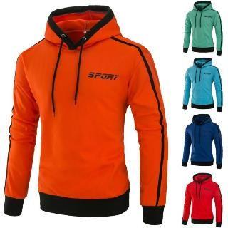 Contrast Trim Lettering Hooded Pullover