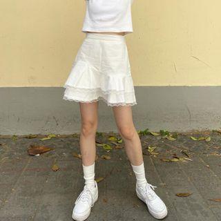 Lace Ruffled Mini Skirt