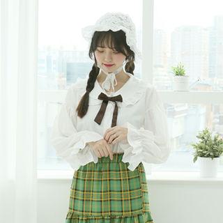 Peterpan-collar Frilled Blouse White - One Size