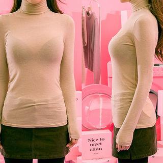 Turtle-neck Wool Blend Sheer Top