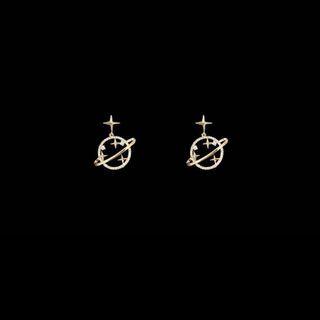 Rhinestone Planet Earring 1 Pair - S925 Silver Stud Earrings - Gold - One Size