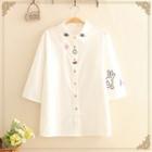 Eyes Embroidered Elbow-sleeve Shirt White - One Size