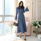 Bell-sleeve Midi A-line Knit Dress