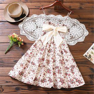 Spaghetti Strap Bow Accent Floral A-line Dress