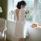 Frilled Trim Elbow-sleeve A-line Dress