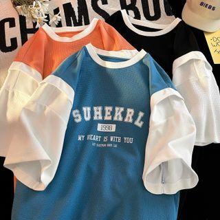 Short-sleeve Lettering Waffle T-shirt