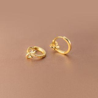 Bow Rhinestone Sterling Silver Hoop Earring