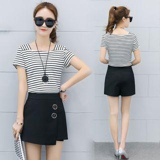 Set: Stripe Short-sleeve Top + Mini Skirt
