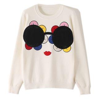Rhinestone Cartoon Embroidered Sweater