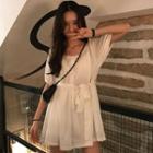 Short-sleeve Buttoned Wide-leg Playsuit