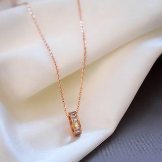 Rhinestone Pendant Necklace White Rhinestone - Titanium Steel - One Size