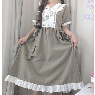 Ruffle-trim Short-sleeve A-line Dress As Shown In Figure - One Size