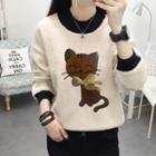 Cat Print Fleece Sweatshirt