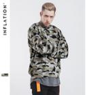 Brushed Fleece-lined Drop-shoulder Camo Pullover