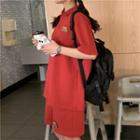 Short-sleeve Collar Applique T-shirt / Shorts