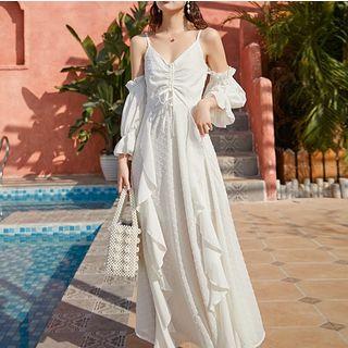 Dotted Spaghetti Strap Maxi A-line Dress