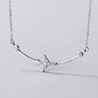 S925 Sterling Silver Rhinestone Plane Pendant Necklace