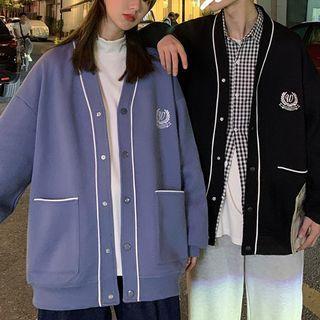 Embroidered Contrast Trim Button-up Jacket