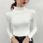 Mock Collar Frilled Plain Sweater