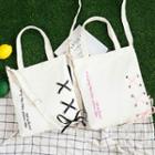 Lettering Lace-up Canvas Tote Bag