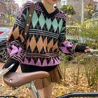Drop-shoulder Woolen Argyle Sweater